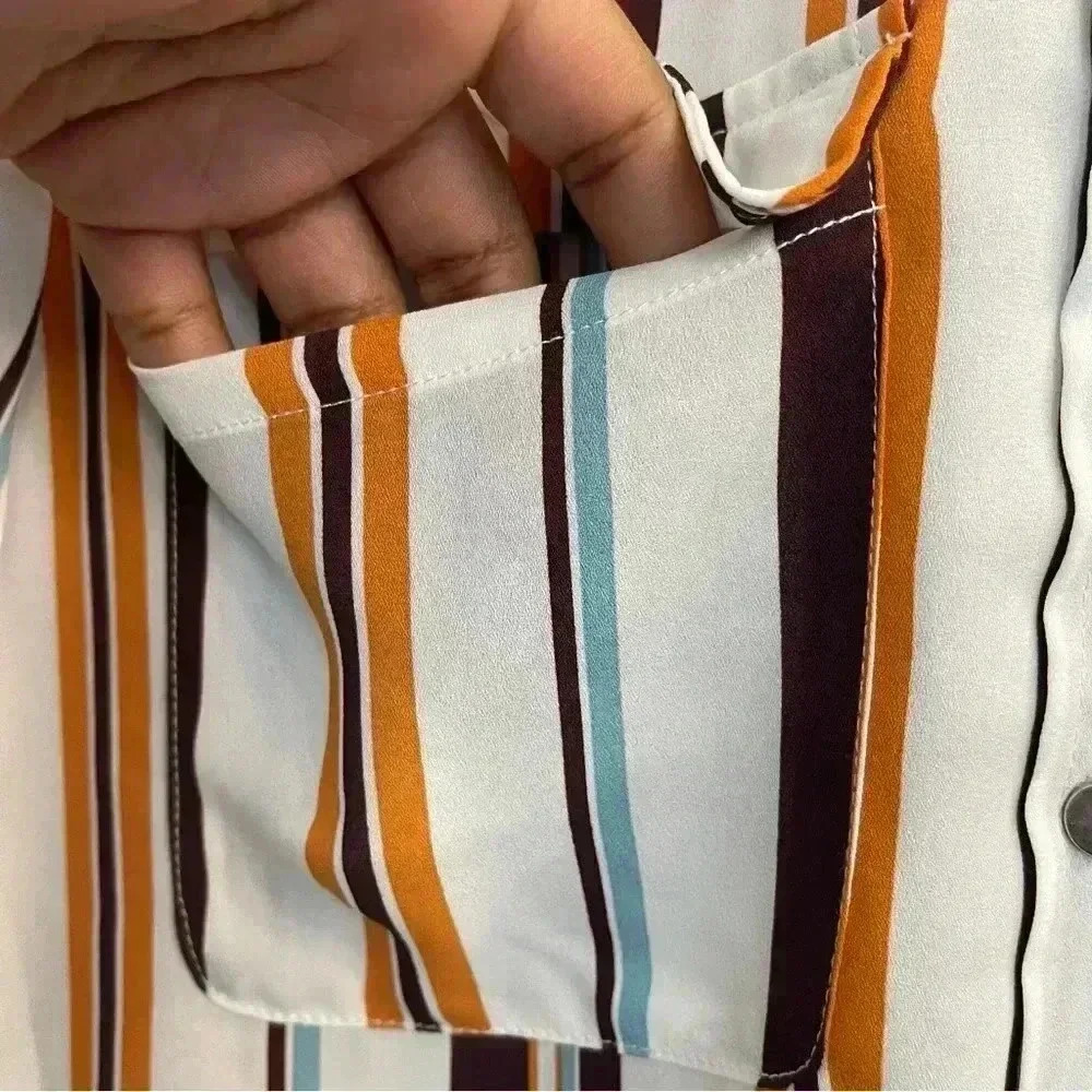 Striped Hi-Low Button Down Blouse by Cato - Picture 4 of 10